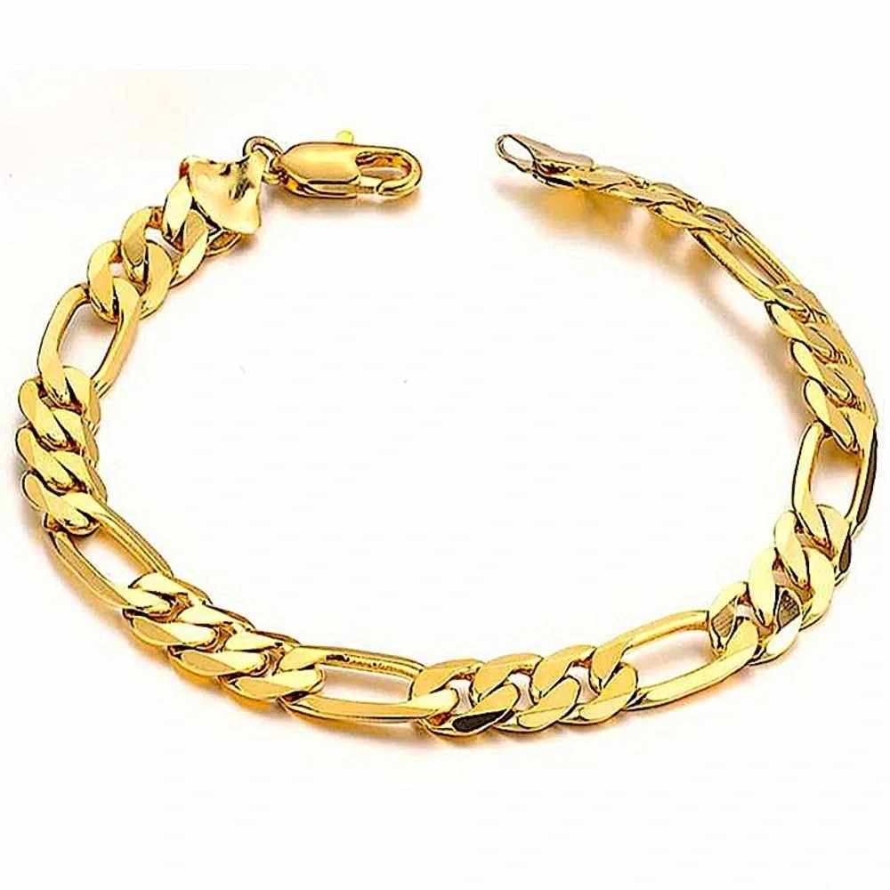 GOLD CUBAN FIGARO CHAIN LINK 8MM UNISEX 18K BRACELET